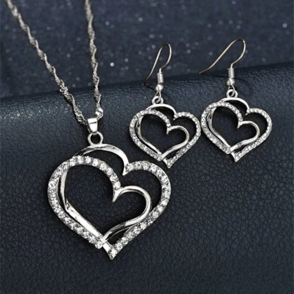 3for$20 NEW 3pcs/set Cubic Zirconia Heart Decor Jewelry Set Beautiful Necklace